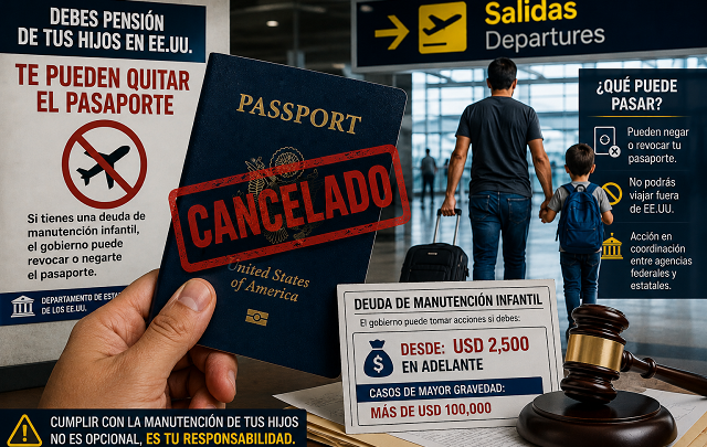 🛂 En EE.UU. el que debe pensión de sus hijos se queda sin poder viajar