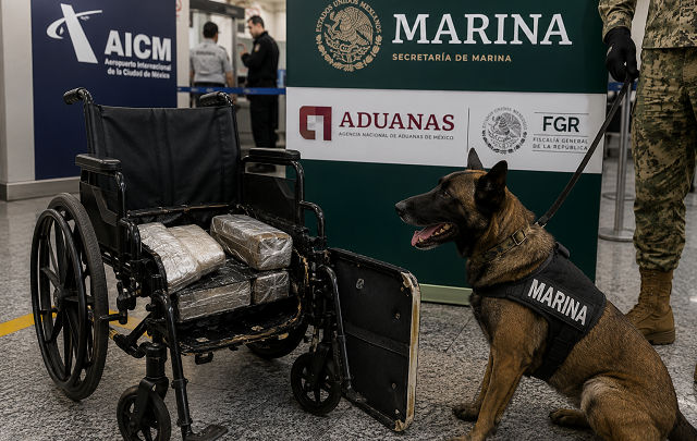 ♿🚨 Nivel ingeniería criminal: silla de ruedas con más de 8 kilos de cocaína en el AICM