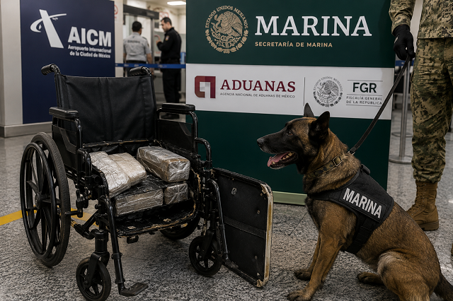 ♿🚨 Nivel ingeniería criminal: silla de ruedas con más de 8 kilos de cocaína en el AICM