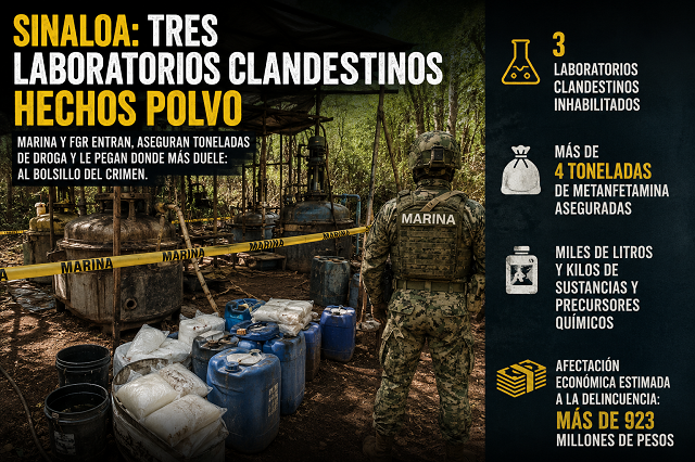 💥 Sinaloa: la Marina tumba tres antros de droga con más de 4 toneladas de metanfeta
